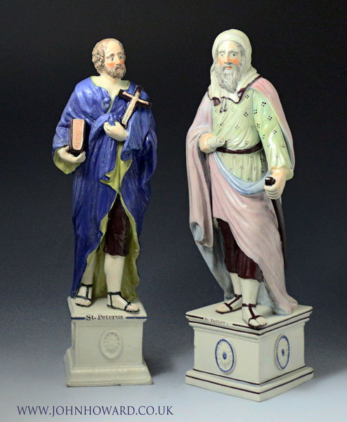 Staffordshire Pottery figures of the apostles St Paul and St Peter, Attributed to Ralph Wood