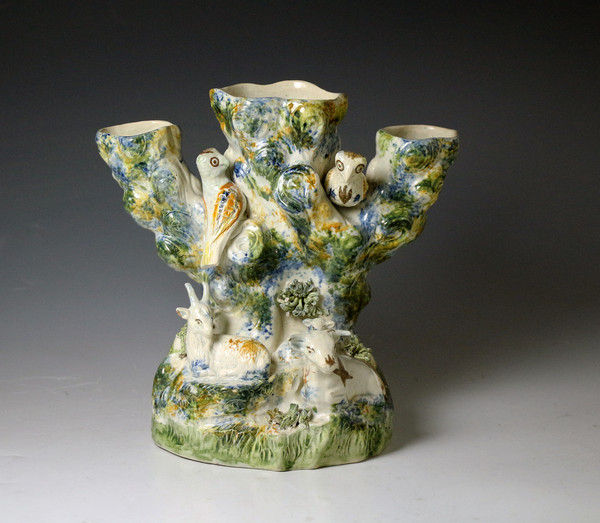 Staffordshire pearlware pottery tree trunk figure group antique period late 18th century England