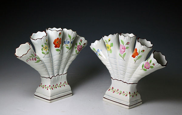   Yorkshire pottery quintel vases with floral decoration made early 19th century Don Pottery