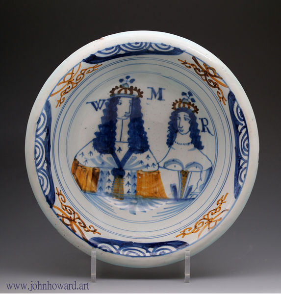 English delftware bowl with Royal portraits of King William and Queen Mary late 17th century