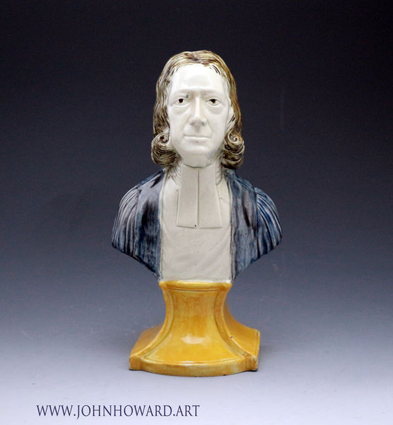 Antique English pottery bust of Reverend John Wesley circa 1800 period.