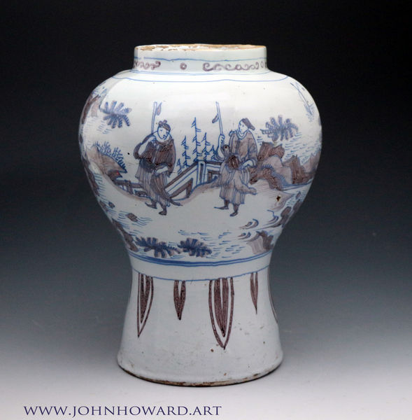 English delftware vase, Ming style decoration in blue and manganese. London c1680