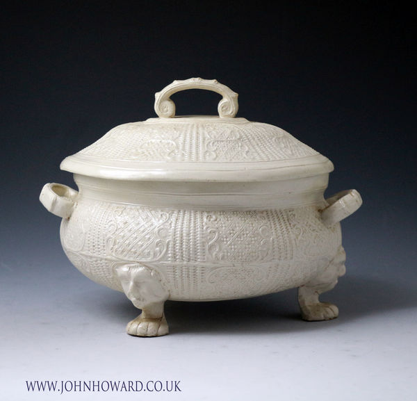 Antique English saltglaze stoneware tureen and cover mid 18th century Staffordshire England