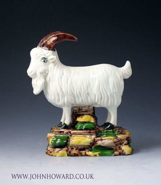 Antique Scottish pottery figure of a goat standing on base early 19th century