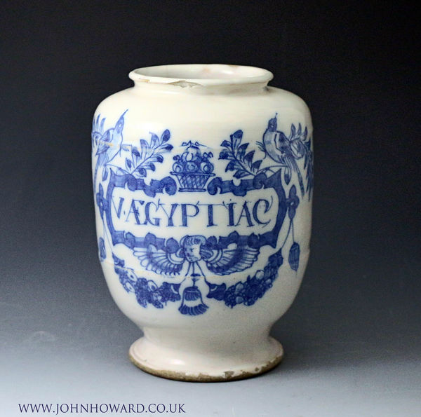 English delftware drug jar songbirds pattern late 17th century London