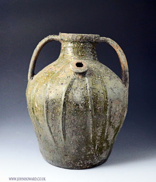 Medieval pottery two handled jar, Yearsley Yorkshire circa 1500