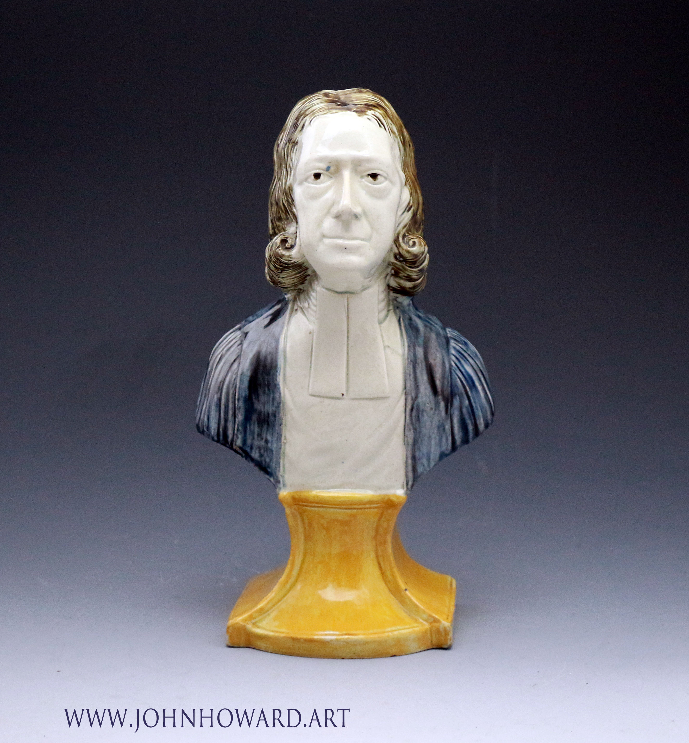 Antique English pottery bust of Reverend John Wesley circa 1800 period.