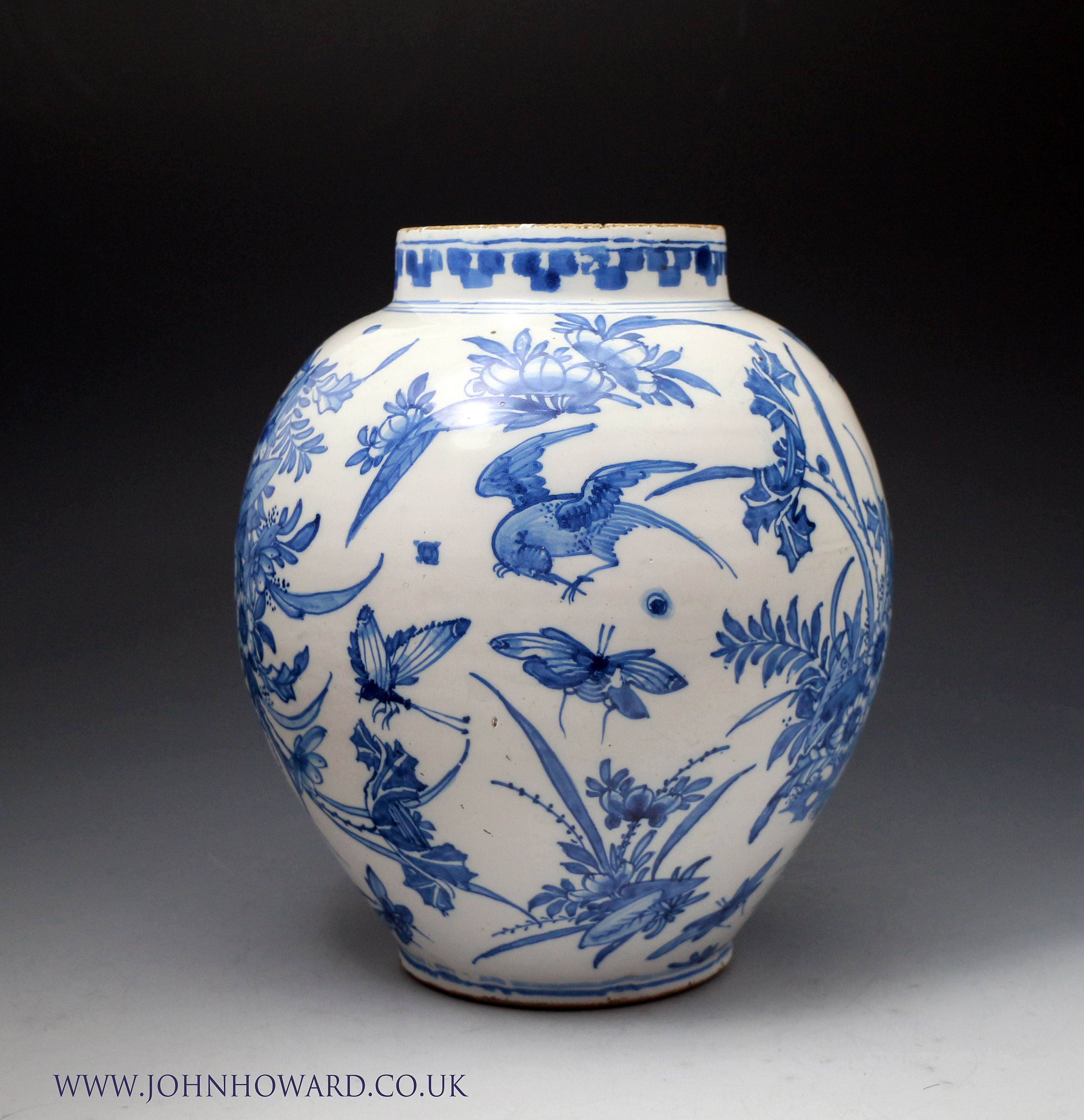 London Delftware blue and white chinoserie vase circa 1670 England