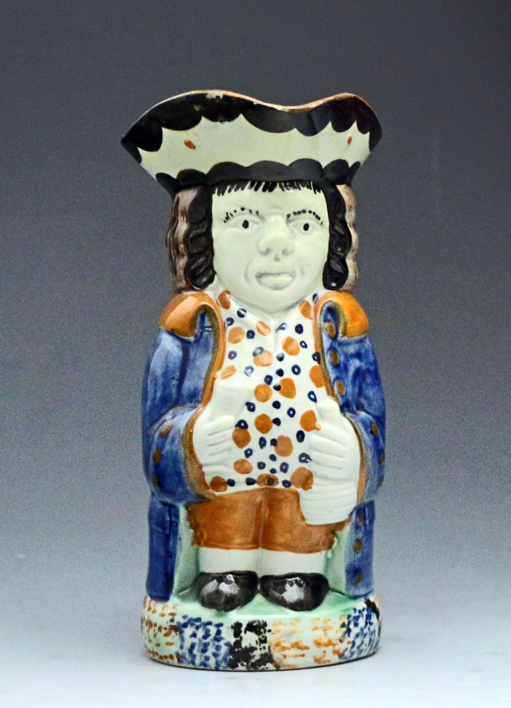 Yorkshire Pottery Toby Jug in Pratt colours early 19th century antique period.