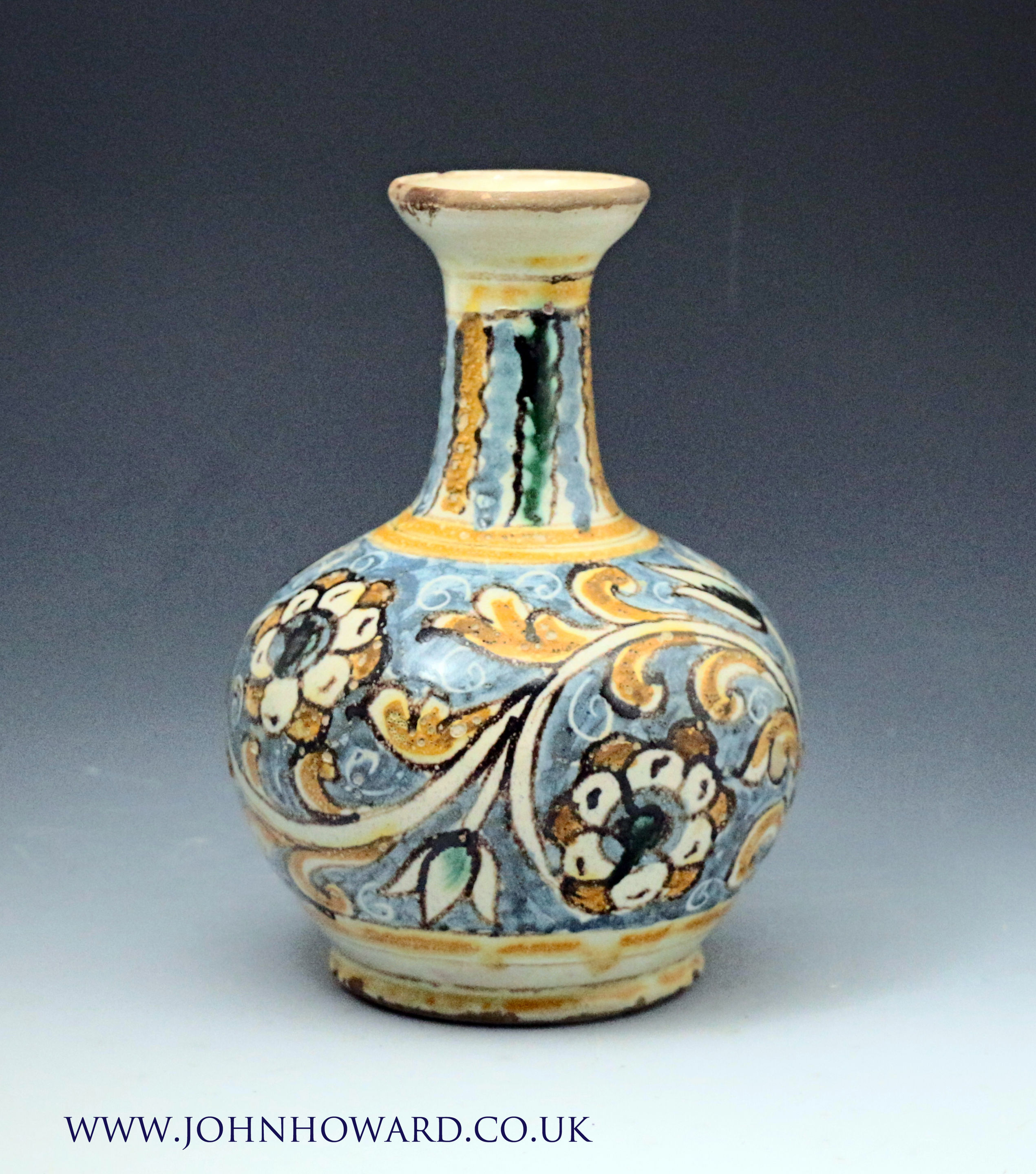 A Caltagirone maiolica  potterybottle vase, 16th/17th century.Sicily Italy